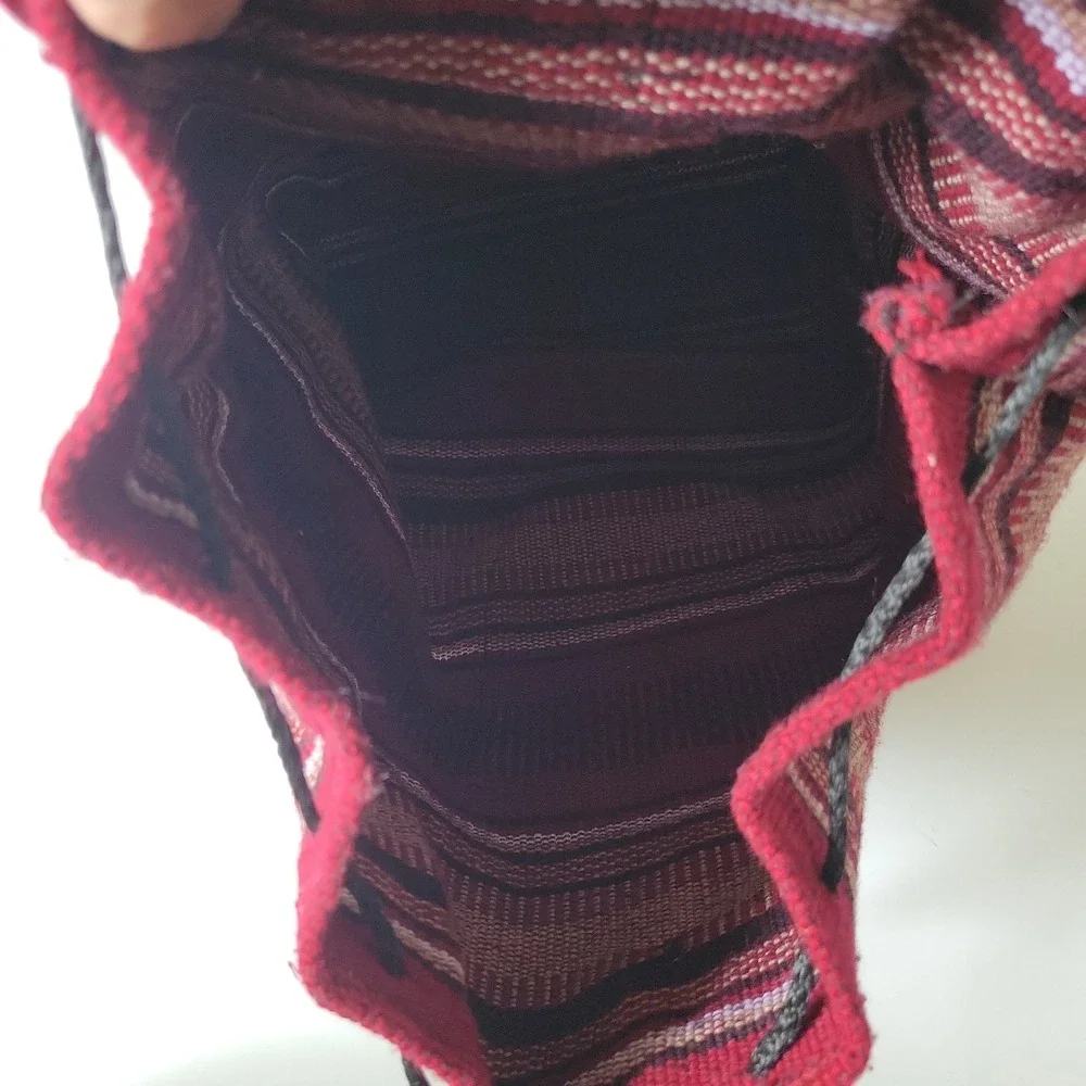 Pinzon Hippie Gear Backpack Burgundy Stripe Woven Textile Mexican Bag Bohemian